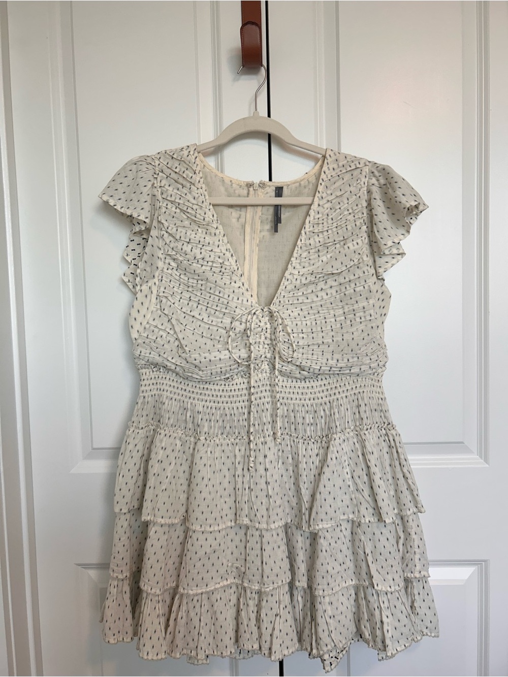By Anthropologie Cream Tiered Ruffle Mini Dress